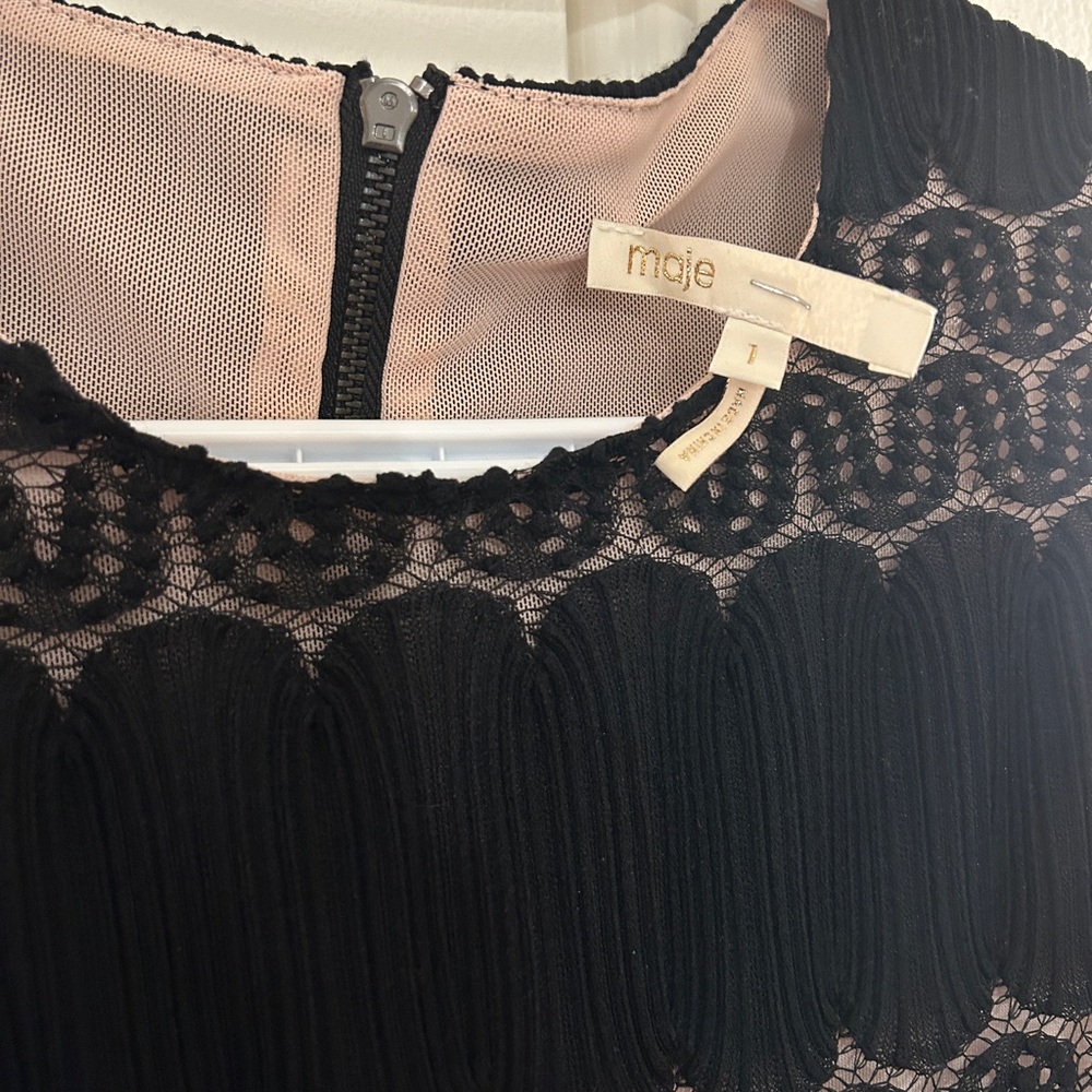 Maje Black Long-Sleeve Fit-and-Flare Dress with Metallic Stitching - Picture 3 of 7